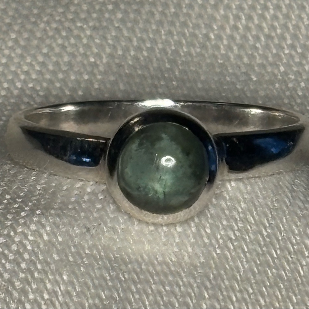 Sterling Silver Ring with Green Cabochon Stone
